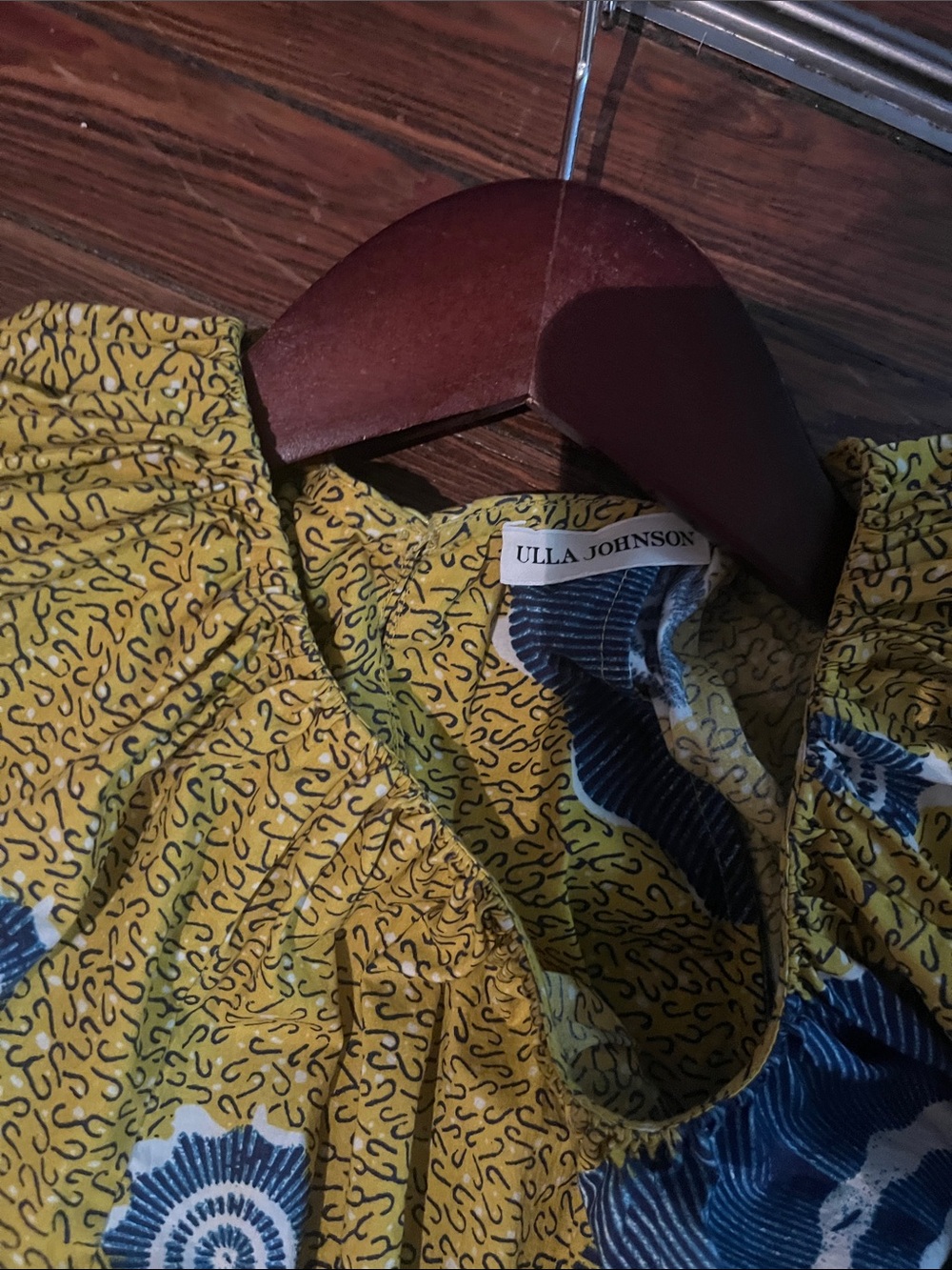 Ulla Johnson Mustard and Navy Printed Long-Sleeve Tiered Dress - Picture 3 of 4